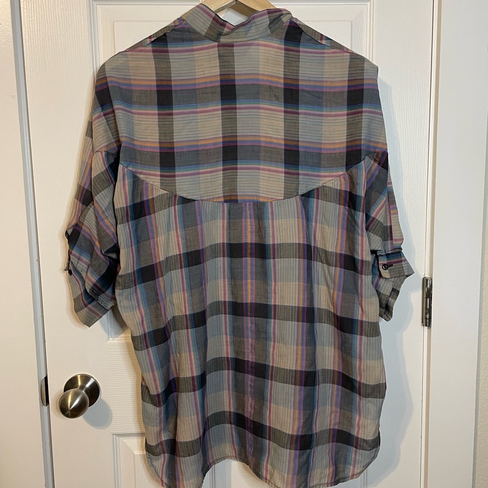 VTG Cassandra oversized gray / black plaid button down top plus sz 2X (?) - Picture 10 of 11